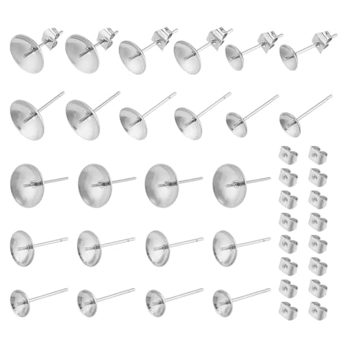 arricraft 240 Stück 304 Ohrstecker Aus Edelstahl, 3 Größe, Kleine Fassung, Perlenbecher Mit Ohrstecker-Verschlüssen Aus Metall, Set Mit Beschlägen Für Die Herstellung von DIY-Ohrringen von arricraft