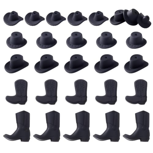 arricraft 26 Stück Silikonperlen In Form Eines Cowboyhuts Schwarze Cowboyhut Stiefel Lose Perlen Im Western Stil 3D Fokusperlen Schuhe Hüte Perlen Zur Schmuckherstellung Stifte Schlüsselbänder von arricraft