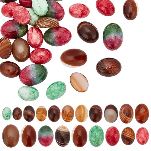 arricraft 30 Stück Natürlicher Ovaler Edelstein Mit Flacher Rückseite, 5 Stile, Halb Oval, Gefärbt, Kein Loch, Natürliche Jade-Cabochons, Perlen Für DIY-Armband, Halskette, Schmuck, Basteln von arricraft