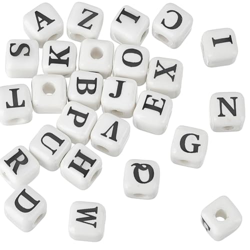 arricraft 52 Stück Alphabet Keramikperlen 8.5mm (0.33 Zoll) Kubische Alphabet Abstandsperlen Handgefertigtes Alphabet Perlenset Für Die Herstellung von DIY Schmuck von arricraft