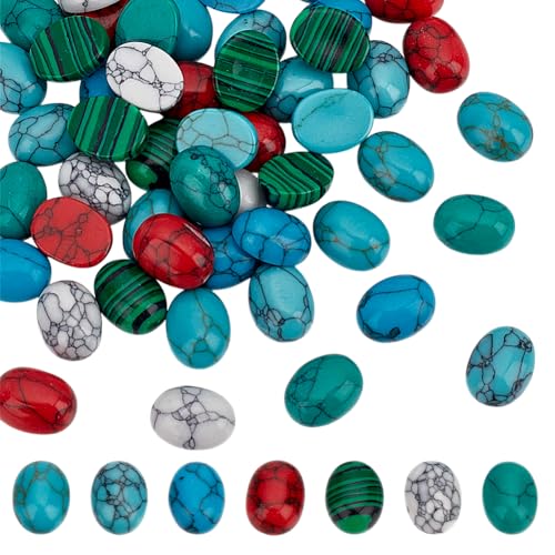 arricraft 56 Stück Steincabochons 7 Farbe 9mm Strukturierte Howlith Cabochons Halbovale Form Synthetischer Türkis Cabochon Für Die Herstellung von Armbändern Halsketten Ohrringen Kameen von arricraft