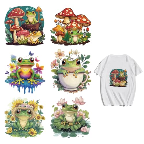 arricraft 6 Stück Aufnäher Zum Aufbügeln 6 Größe Frosch Tier Pilz Bügelbild Blumen Schmetterling Wärmeübertragungsaufkleber PET Waschbare Patches Für DIY Kleidung Dekor Rucksäcke Abdeckung von arricraft