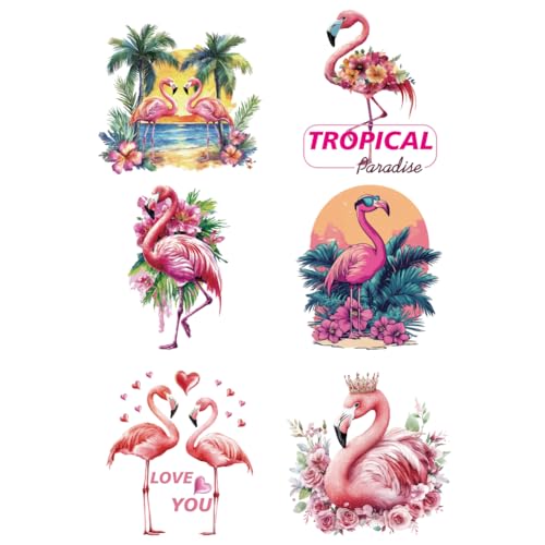 arricraft 6 Stück Strandthema Kunststoff Wärmeübertragungsfolie Logo Aufkleber Set 6 Stile Flamingo Form Wärmeübertragung Aufkleber Eisen Auf Aufkleber Für T Shirts Taschen Hüte DIY Handwerk von arricraft