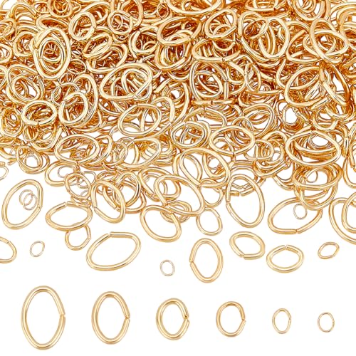 arricraft 600 Stück Echte 18K Vergoldete Offene Ovale Biegeringe 6 Größe 304 Verbindungsringe Aus Edelstahl Goldene Biegeringe Charms Zum Basteln von Schmuck Armbändern Und Halsketten von arricraft