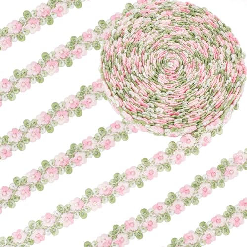 arricraft 7.5 Yards (6.85 m) Floraler Spitzenbesatz, 20 mm Breites, Mit Blättern Umwickeltes Blumen-Spitzenband, Polyester, Bunt, Hohl, Bekleidungszubehör Für DIY-Nähen, Stirnband, Kleidung von arricraft