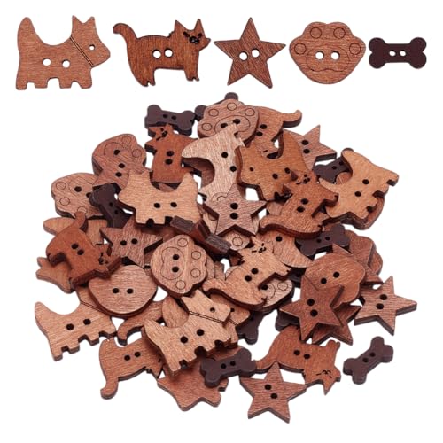 arricraft 75 Stück Holzknöpfe Zum Nähen 5 Stile 2 Loch Holzknöpfe Sta Paw Print Katzenschädel Hundeform Nähknöpfe Unbehandeltes Holz Dekorative Knöpfe Zum Nähen Basteln Weihnachtsdekorationen von arricraft