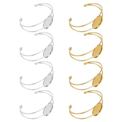 arricraft 8 Stück Lünette Blank Armband, 2 Farben Gold Und Silber, Verstellbare Leere Armreifbasis Mit Tablett, Runde Cabochon-Armbandfassung Zum Basteln von DIY-Armbändern, 25 mm von arricraft