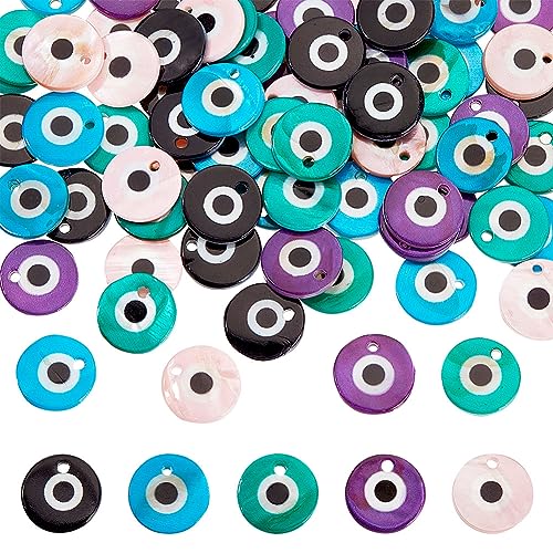 arricraft 80 Stück 5 Farben Evil Eye Anhänger, Flache Runde Evil Eye Charms, Bedruckte Muschel-Charms, Disc-Münze, Bastel-Abstandshalter, Perlen Für DIY-Schmuck, Ohrringe von arricraft