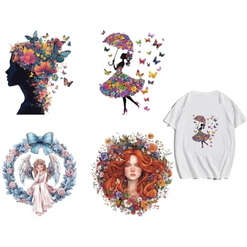 arricraft Aufnäher/Aufkleber Zum Aufbügeln Weibliche Silhouette 4 Stück Wärmeübertragungsaufkleber Aus Kunststoff Frauen Blumen Engel Schmetterling Waschbar Zum Aufbügeln Für T Shirts von arricraft