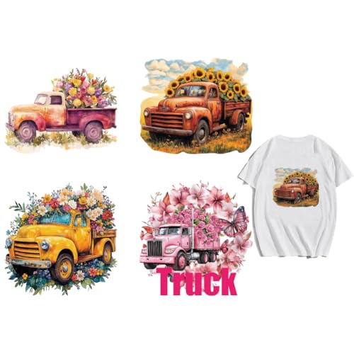 arricraft Aufnäher Zum Aufbügeln Mit Aufschrift „Truck“ Wärmeübertragungsaufkleber Aus Kunststoff Mit Sonnenblumen Und Schmetterlingsmotiv Für T Shirts Taschen Kleidung DIY Dekorationen von arricraft