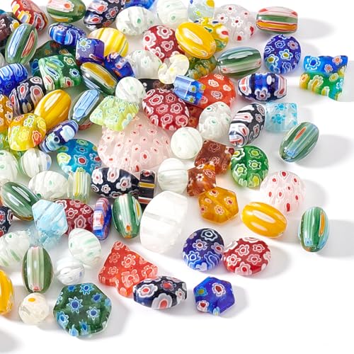 arricraft Ca. 80 120 Stück Verschiedene Glasperlen Zur Schmuckherstellung Millefiori Lampwork Perlen Handgefertigt Gemischte Formen Und Farben Perlen Für Armbänder Halsketten Bastelzubehör von arricraft