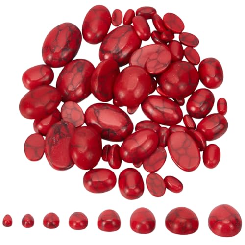 arricraft Ovale Edelstein Cabochons 66 Stück Rot 8 Größe Flatback Natürlicher Edelstein Kuppel Cabochon Gefärbter Kristall Synthetische Türkis Fliesen Für Kamee Anhänger DIY Schmuckherstellung von arricraft