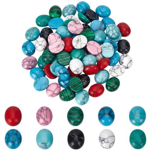 arricraft Ovale Edelstein Cabochons 80 Stück 10 Farbe: Flache Rückseite Natürlicher Edelstein Kuppel Cabochon Gefärbte Und Ungefärbte Kristallfliesen Für Kamee Anhänger DIY Schmuckherstellung von arricraft