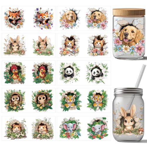 arricraft UV DTF Transferaufkleber Für Tassen Verschiedene Tiere 10 Stück 10 Stile Niedliche Panda Katzen Transferpapier Aufkleber Zum Aufreiben PVC Cup Wrap Wasserdichte Aufkleber Für Glas von arricraft