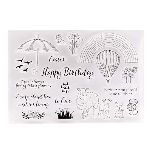 Arrietty Happy Birthday Osterei Bunny Schaf Regenbogen Regenschirm Clear Stamps für Kartenherstellung Dekoration und DIY Scrapbooking Werkzeuge Gummistempel von arriettycraft