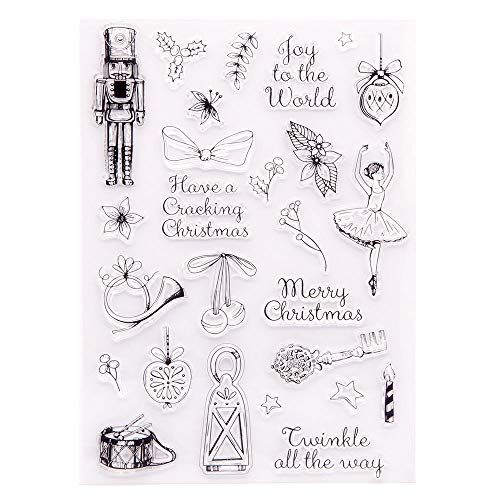 Joy to the World Frohe Weihnachten Ornament Kugeln Ballett Mädchen Beerenzweig Gummistempel Klar Stempel für Weihnachtskarten Dekoration und DIY Scrapbooking Gummistempel für Handwerk von arriettycraft