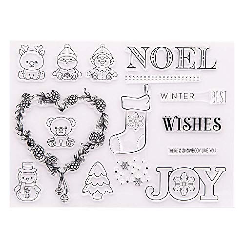 Noel Joy Frohe Weihnachten Schneemann Baum Winterwünsche Weihnachtsdekorationen Socken Gummistempel Transparente Stempel für Weihnachtskarten Dekoration und DIY Scrapbooking Gummistempel für Handwerk von arriettycraft