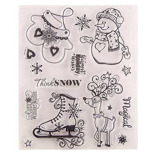 arriettycraft Schnee-Winter-Wünsche Urlaubswünsche Schneemann Schneeflocken Hirsch Elch Handschuhe Transparente Stempel für Weihnachtskarten Dekoration und DIY Scrapbooking von arriettycraft