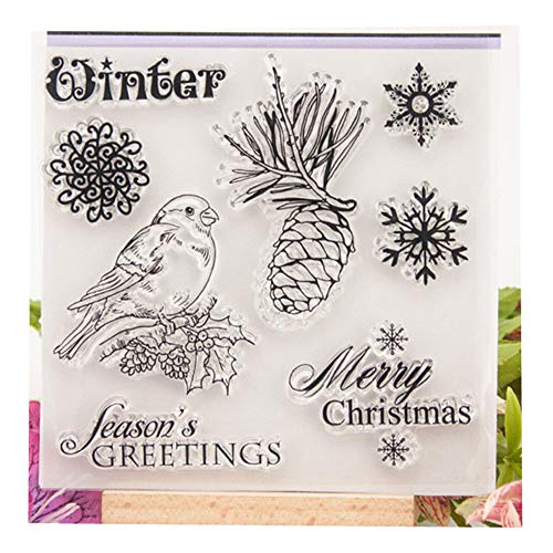 arriettycraft Transparente Stempel für Grußkarten, Dekoration und Scrapbooking, Motiv: Frohe Weihnachten, Schneeflocken, Vögel, zum Basteln von arriettycraft
