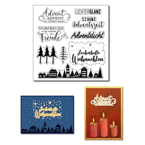 arriettycraft Adventslicht Silikon Stempel für Kartenherstellung Weihnachten Transparente Stempels Stempel mit deutschen Texten für Scrapbooking Journals Papier Basteln von arriettycraft