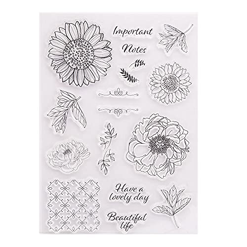 arriettycraft Blumen Blätter Sonnenblume Pfingstrose Lovely Day Phrase Plaid Hintergrund Dekorative Klar Stempel für Kartenherstellung Scrapbooking DIY von Arbuya