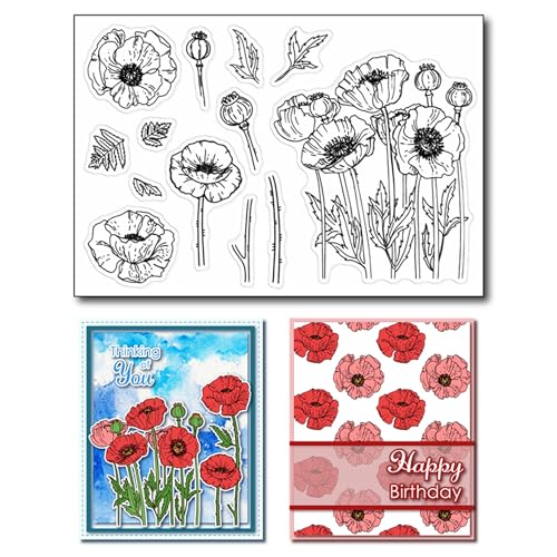 arriettycraft DIY Poppies Flowers Mohnblumen Transparente Stempel für die Kartenherstellung oder Journaling, Blumen Silikon Stempel für Scrapbooking Fotoalbum Papier Basteln Dekoration von arriettycraft