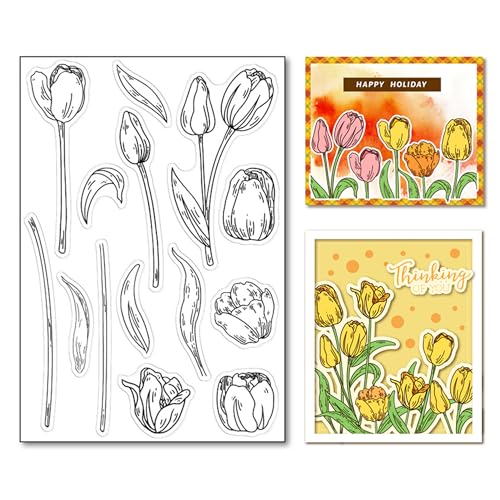 arriettycraft DIY Tulpe Dekorative klare Stempel für Kartenherstellung oder Journaling, Frühlingsblumen Blüte Silikon Stempel für Scrapbooking Fotoalbum Papier Basteln Dekoration, A2232UK von arriettycraft