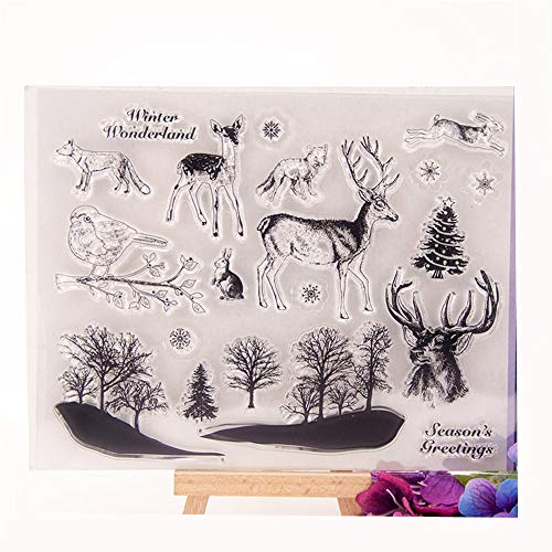 arriettycraft Frohe Weihnachten Hirsch Elch Vogel Winter Wunderland Bäume Transparente Stempel für Kartenherstellung Dekoration und DIY Scrapbooking von arriettycraft