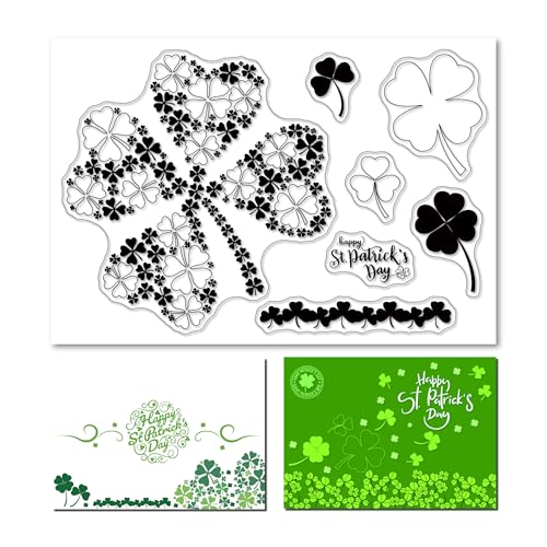 arriettycraft Große Kleeblatt-Stempel für Kartenherstellung oder Journaling, St. Patrick's Day Kleeblatt-Rand, klare Gummistempel für Tagebücher, Scrapbooking, Alben, Papierbasteln, Dekoration von arriettycraft