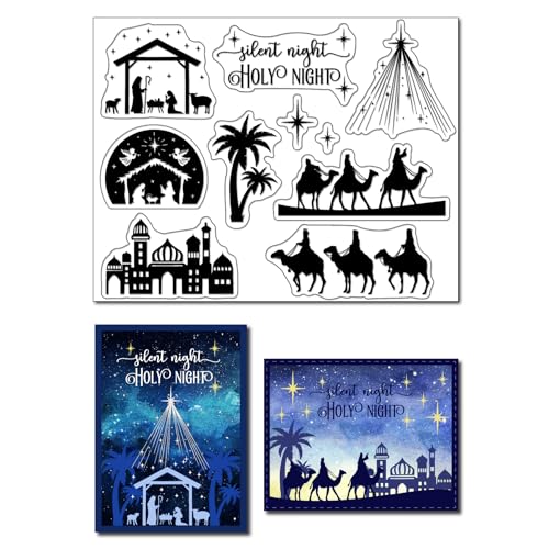 arriettycraft Heilige Nacht Clear Stamps Set Star of Bethlehem Scrapbooking Stempel Gummistempel für Kartenherstellung Geburt Jesus Christus Silikon Stempel für DIY Scrapbooking Herstellung von arriettycraft