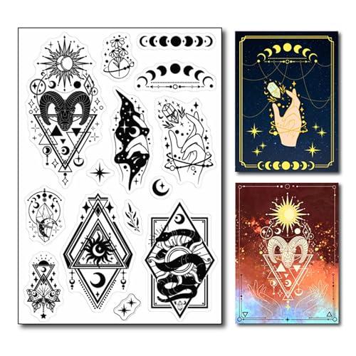 arriettycraft Magic Luna Sun Transparente Stempel für Kartenherstellung oder Journaling Hexe Magic Moth Embossing Stamp Sheets Celetial Silicone Stamps Seal for DIY Scrapbooking and Paper Craft Decor von arriettycraft