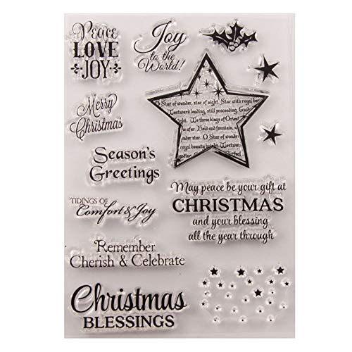 arriettycraft Merry Christmas Season's Greeting Christmas Verses Phrase Sparkle Stars Clear Stamps for Christmas Cards Making Decoration and Scrapbooking Rubber Stamps for Craft von arriettycraft