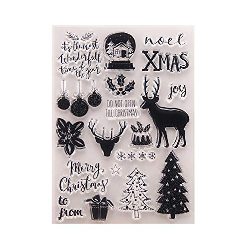 arriettycraft Merry Christmas Tree Decor Hirsch Elch Noel Joy Clear Stempel für Karten Basteln Dekoration und Scrapbooking Gummistempel zum Basteln von arriettycraft