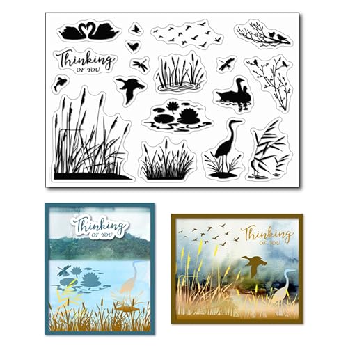 arriettycraft Silhouette Wetlands transparente Stempel für Kartenherstellung oder Journaling, Entenreiher Schwan Vögel Silikon stempel für Scrapbooking Papierbasteln von arriettycraft