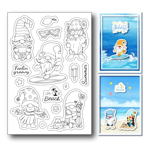 arriettycraft Sommer Berufung Gnom Transparente Stempel für die Kartenherstellung, Strand Surfen Gnom Stempel für Urlaub Karte Making Decor DIY Scrapbooking Transparent Album Dekor Papier Handwerk von arriettycraft