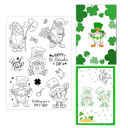 arriettycraft St.Patrick's Day transparente Stempel für Kartenherstellung oder Tagebuch, Kleeblatt-Zwerg, irische Silikonstempel für DIY, Scrapbooking, Zubehör, Papierbasteln, Dekoration von arriettycraft