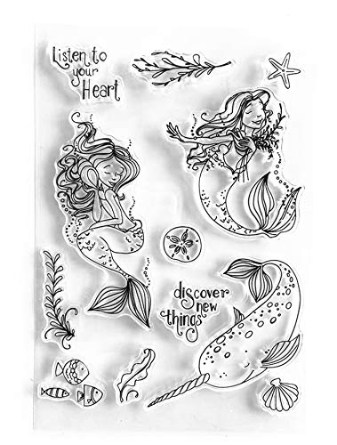 arriettycraft Transparente Stempel mit Meerjungfrau-Muschel, Fisch, Ozean, Meer, Unkraut, für Karten, Dekoration, transparente Stempel oder Scrapbooking-Papierhandwerk von arriettycraft