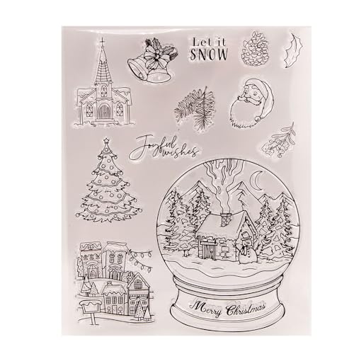 arriettycraft Weihnachts-Schneekugel transparente Stempel für Kunstjournale oder Kartenherstellung, Winterhaus, Weihnachtsbaum, Silikon, klare Stempel, Siegel für Kartenherstellung, DIY, Scrapbooking, von arriettycraft