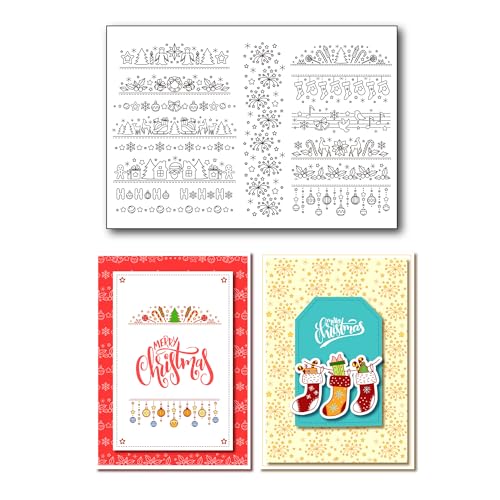 arriettycraft Weihnachtsbordüre Feuerwerk Weihnachtsgrüße Schneeflocken Weihnachtskugeln Beerenzweige Bordüren klar Stempel für dekorative Karten und Scrapbooking DIY von Arbuya