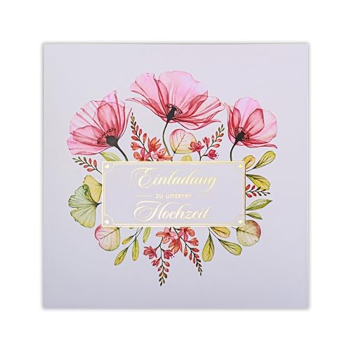 Art Nuvo HOCHZEITSEINLADUNGEN SATZ 20 St. 135x135mm MIT BEDRUCKBAREN EINLAGEN UND UMSCHLÄGEN FÜR HOCHZEIT – VERGOLDETES MUSTER von art nuvo