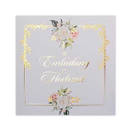 Art Nuvo HOCHZEITSEINLADUNGEN SATZ 20 St. 135x135mm MIT BEDRUCKBAREN EINLAGEN UND UMSCHLÄGEN FÜR HOCHZEIT – VERGOLDETES MUSTER von art nuvo