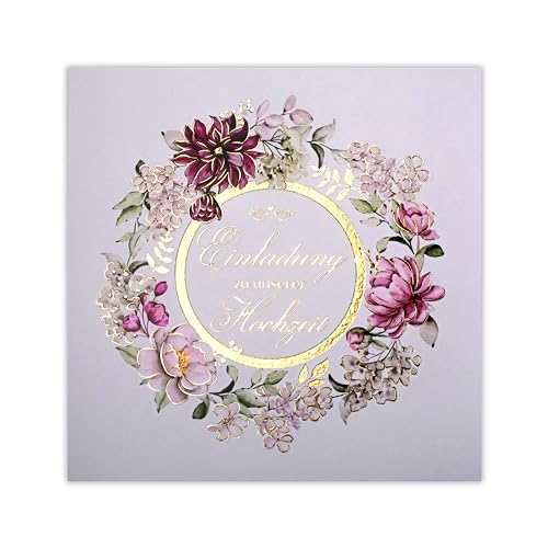 Art Nuvo HOCHZEITSEINLADUNGEN SATZ 20 St. 135x135mm MIT BEDRUCKBAREN EINLAGEN UND UMSCHLÄGEN FÜR HOCHZEIT – VERGOLDETES MUSTER von art nuvo