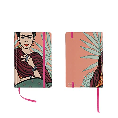 art&design24 I'm Frida Notizbuch, Format 9 x 14 cm, Rosa, Notizblock mit 240 Seiten, Blätter aus ökologischem Papier, Made in Italy, Notizblock mit Lesezeichen und Gummiband von art & design 24