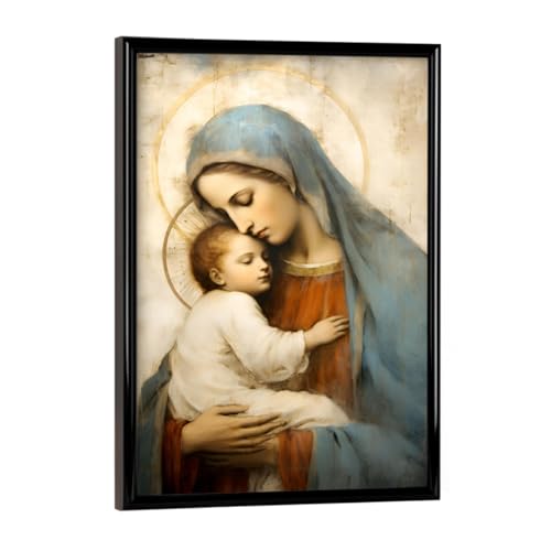 artboxONE Poster mit schwarzem Rahmen 18x13 cm Abstrakt Jungfrau Maria mit Kind - Bild Bild Maria Fresco von artboxONE