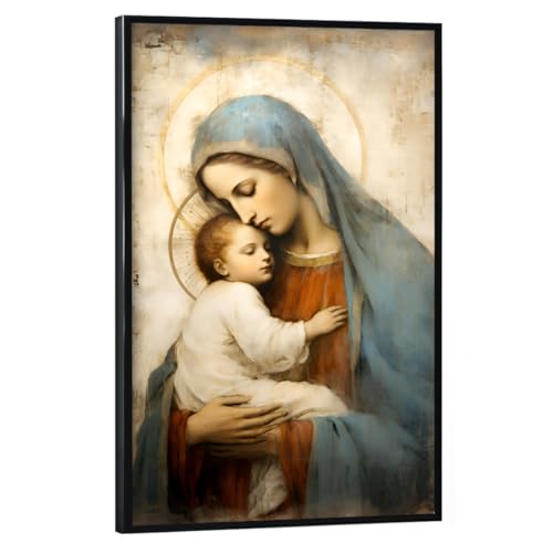 artboxONE Poster mit schwarzem Rahmen 30x20 cm Abstrakt Jungfrau Maria mit Kind - Bild Bild Maria Fresco von artboxONE