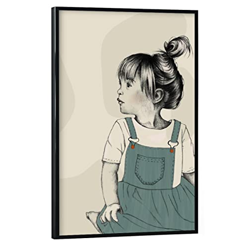 artboxONE Poster mit schwarzem Rahmen 30x20 cm Für Kinder Green Dress - Bild mädchen bleistiftzeichnung Fashion von artboxONE