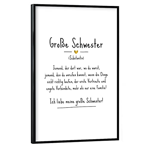 artboxONE Poster mit schwarzem Rahmen 30x20 cm Typografie Große Schwester | Definition (DE) - Bild große Schwester von artboxONE