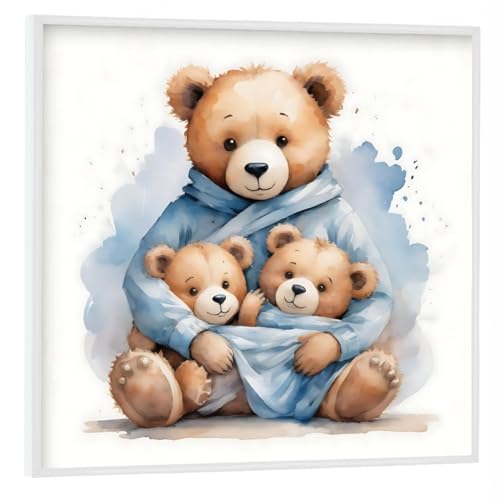 artboxONE Poster mit weiem Rahmen 40x40 cm Fr Kinder Mama Br mit Zwillings Teddys - Bild Baby Baby Jungen von artboxONE