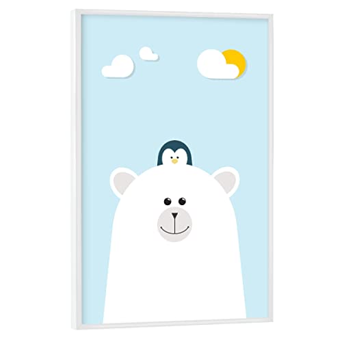 artboxONE Poster mit weißem Rahmen 30x20 cm Für Kinder Eisbär und Pinguin - Bild eisbär Dschungel eisbär von artboxONE