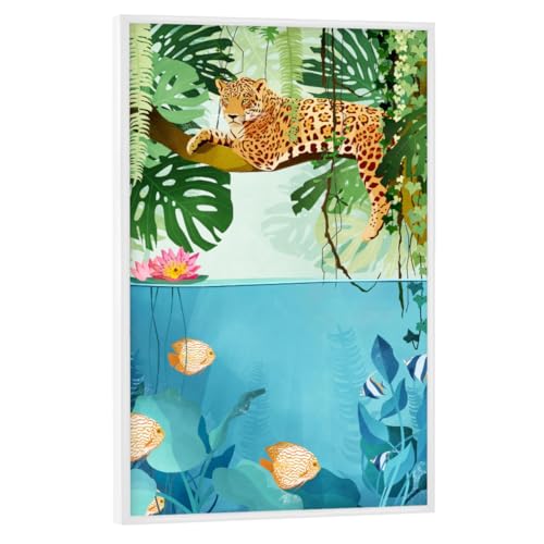 artboxONE Poster mit weißem Rahmen 45x30 cm Natur Dschungelfaulstag - Bild Dschungel Fische Kinder von artboxONE